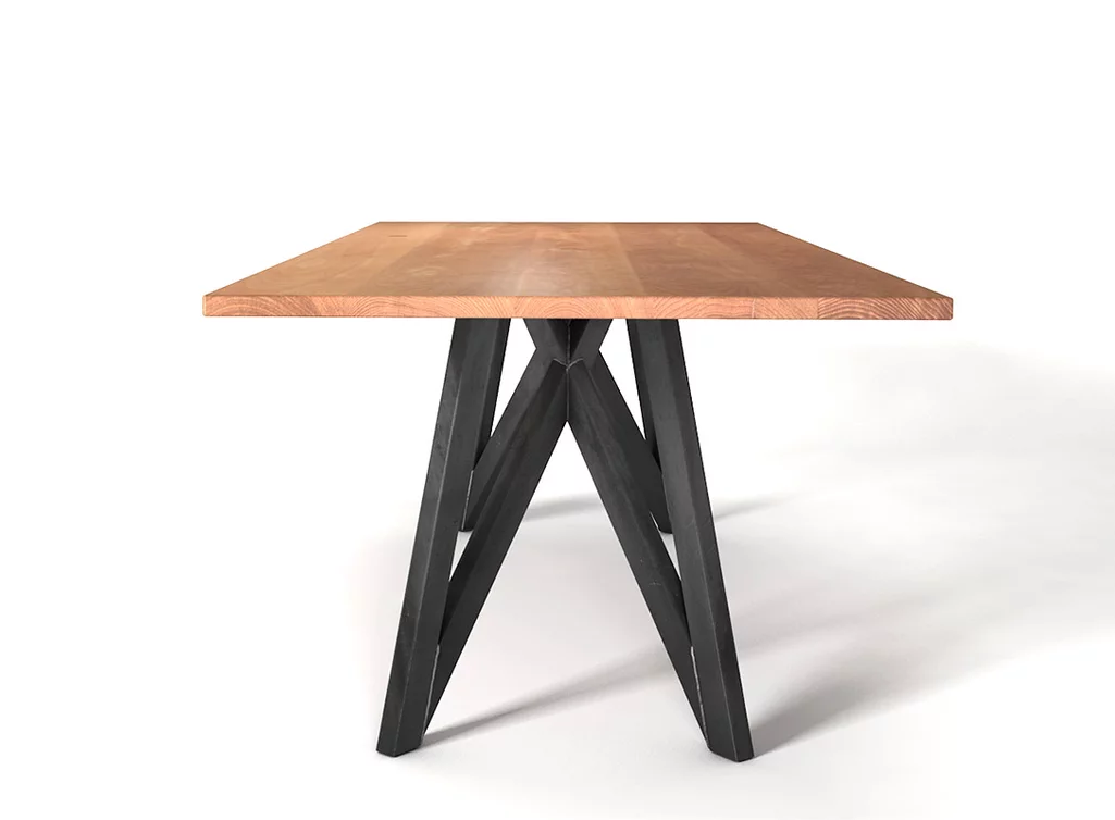 Esstisch nach Maß aus Massivholz Buche und einen Stahl Gestell gefertigt.