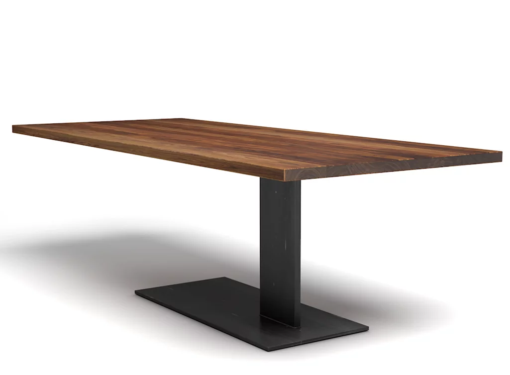Nussbaum tisch auf Maß kombiniert mit einem Stahl Gestell