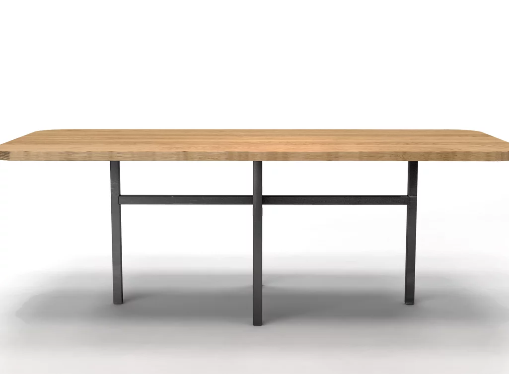 Massivholz Esstisch mit einem Stahlgestell auf Maß. Massivholz Esstisch mit einem Stahlgestell auf Maß.