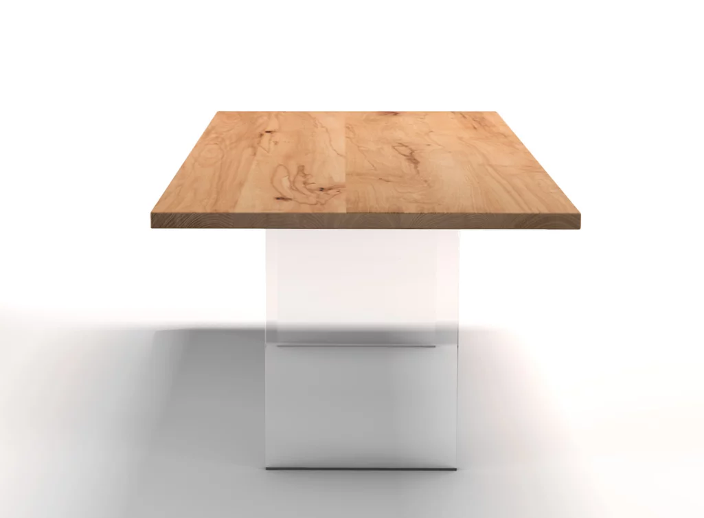 Tisch nach Maß mit Acrylglas Wangen kombiniert mit Kernbuche.