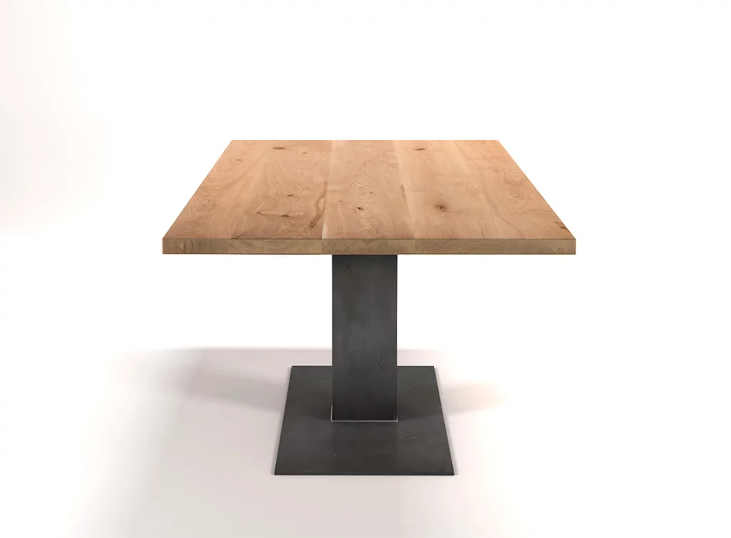 Mittelfuß Tisch aus Massivholz Eiche rustikal gefertigt