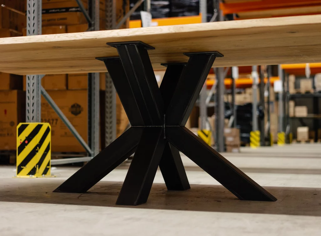 Doppel Kreuz Stahl Untergestell Esstisch Baumkante Eiche