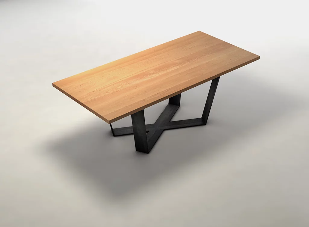 Detailansicht Holztischplatte Buche Esstisch X Gestell