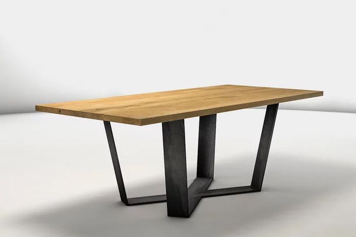Tisch Echtholz Eiche mit X Form Stahlkufen Modell C35L-T