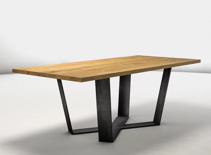 Tisch Echtholz Eiche mit X Form Stahlkufen Modell C35L-T
