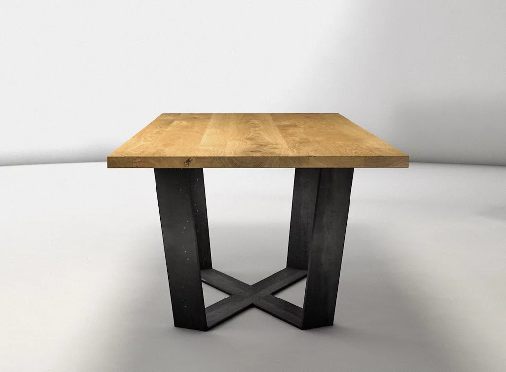Esszimmertisch Holz Metall aus massiver Eiche und selbst tragende Tischkufen aus Stahl