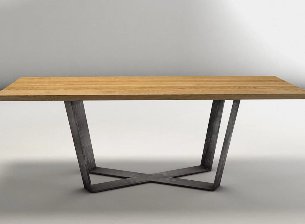 Untergestell Tisch X förmig mit selbsttragender Funktion und Eichenholztischplatte