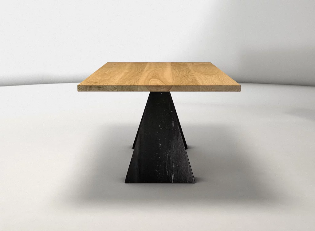 Moderner Tisch aus Premium astfreiem Eichenholz und Tischgestell aus gekantetem Stahl