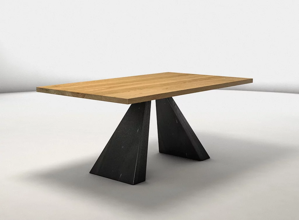 Stylischer Esstisch aus Eiche massiv und Stahl Mittelfußgestell DHX525-T