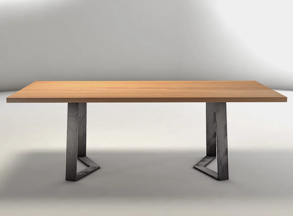 Esstisch nach Maß mit massiver Buchenholzplatte und Kufen aus Stahl