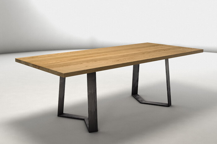 Massiver Eichenholztisch mit Tischgestell aus Eisen nach Maß WF392-T