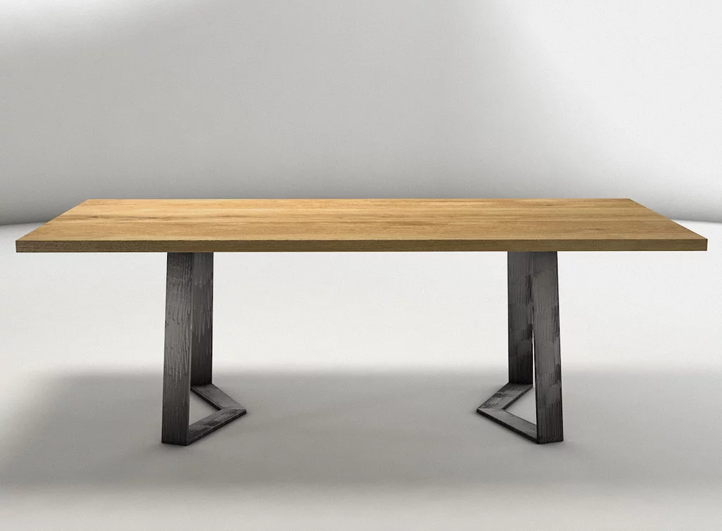 Eichenholz Tischplatte mit Ast auf Tischkufen aus Metall nach deinen Maßen gefertigt