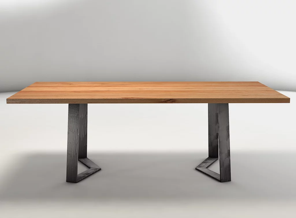 Kernbuche Tisch mit Metallgestell aus Kufen in verschiedenen Oberflächen