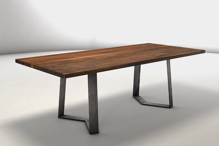 Esstisch aus dunklem Holz Nussbaum mit Tischkufen aus Stahl WF392-T
