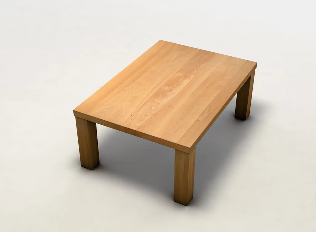 Detailansicht Buchenholz Couchtisch nach Maß weitgehend astfrei