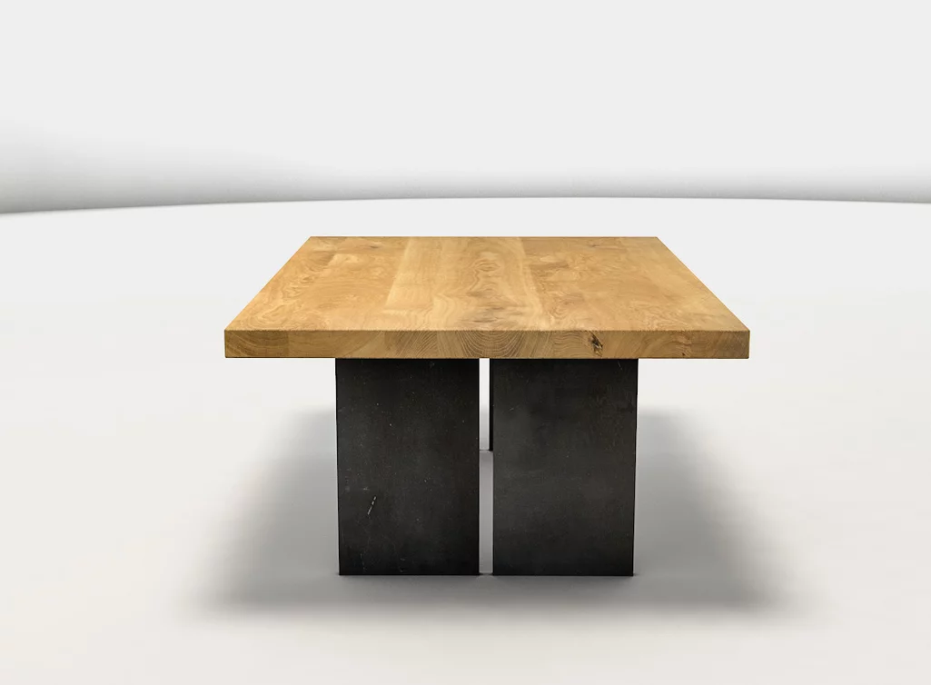 Wohnzimmertisch aus Massivholz Eiche und Stahlwangen - BAW73-C