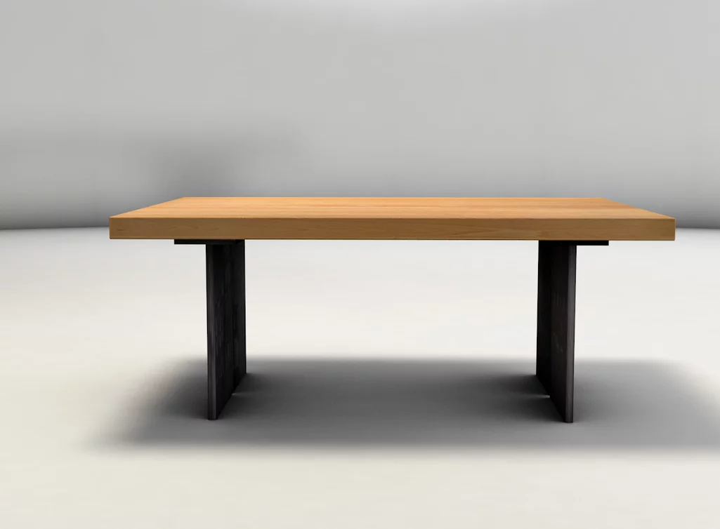 Mit Stahlwangen ausgestatteter Couchtisch aus Massivholz Buche