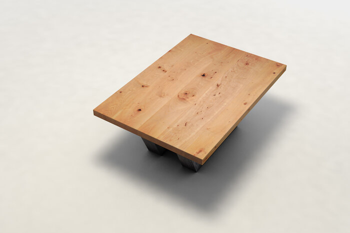 Couchtisch aus Massivholz und Metall - Buche Tischplatte mit Astanteil BLH24-C