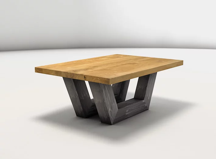 Eiche Echtholztisch für dein Wohnzimmer mit einem Gestell aus Metall
