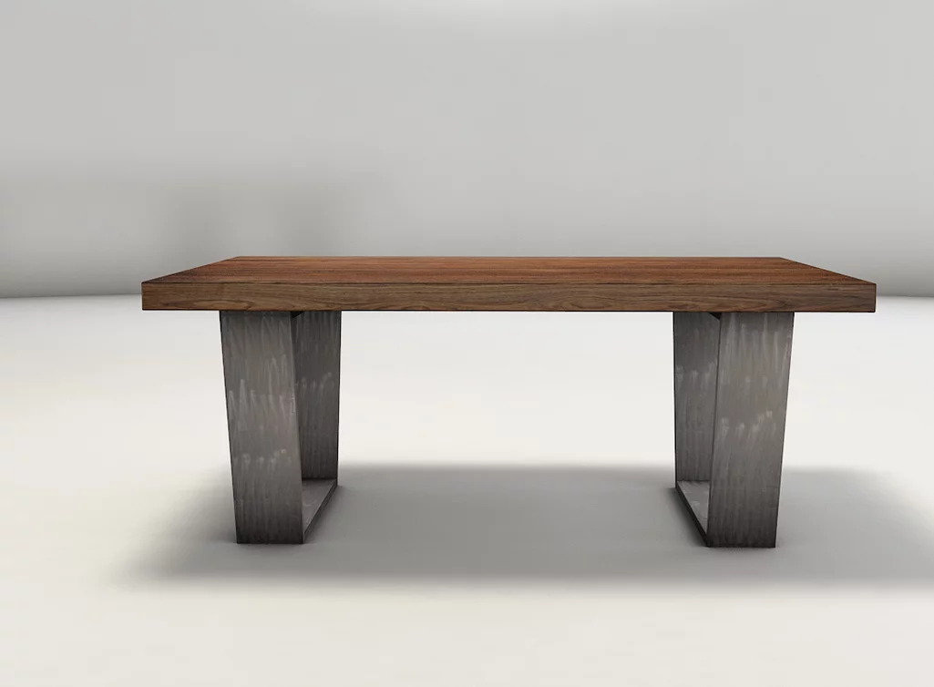 Massivholz Nussbaum Couchtisch mit massiven Stahlkufen gefertigt