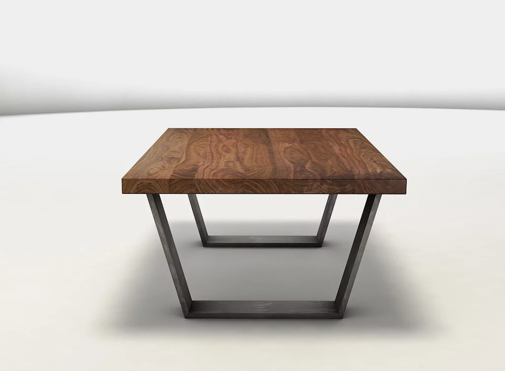 Couchtisch nach Maß aus Nussbaum und Stahl in massiver Ausführung