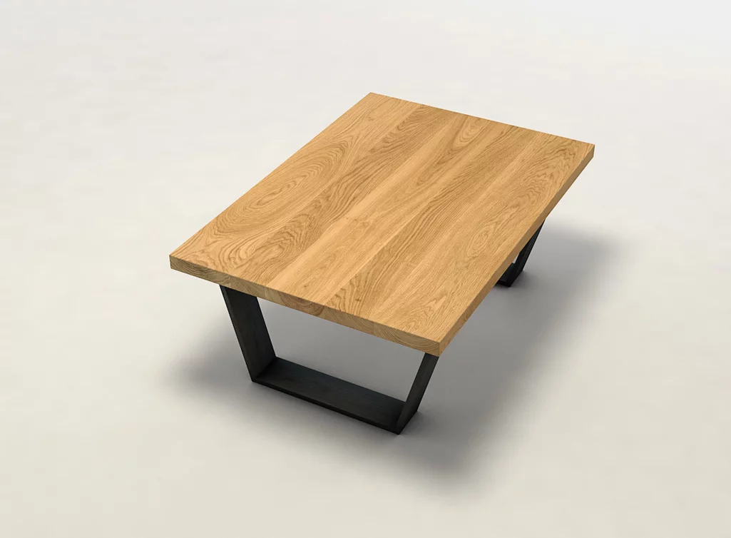 Couchtisch mit Kufen aus Stahl und Eiche Echtholz Tischplatte weitgehend astfrei