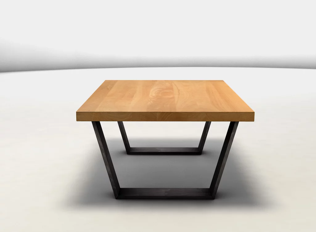 Echtholz Wohnzimmertisch Buche massiv mit einem Kufengestell aus Stahl gefertigt