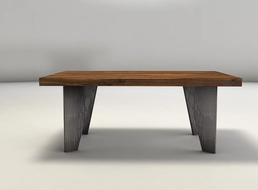 Massiver Wohnzimmertisch - dunkles Holz vom Nussbaum trifft auf Stahl