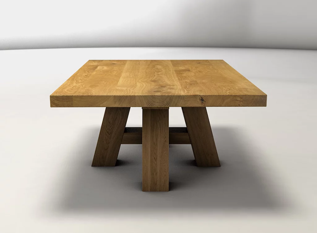 Eichenholz Couchtisch nach Maß mit einem Untergestell aus Echtholz gefertigt