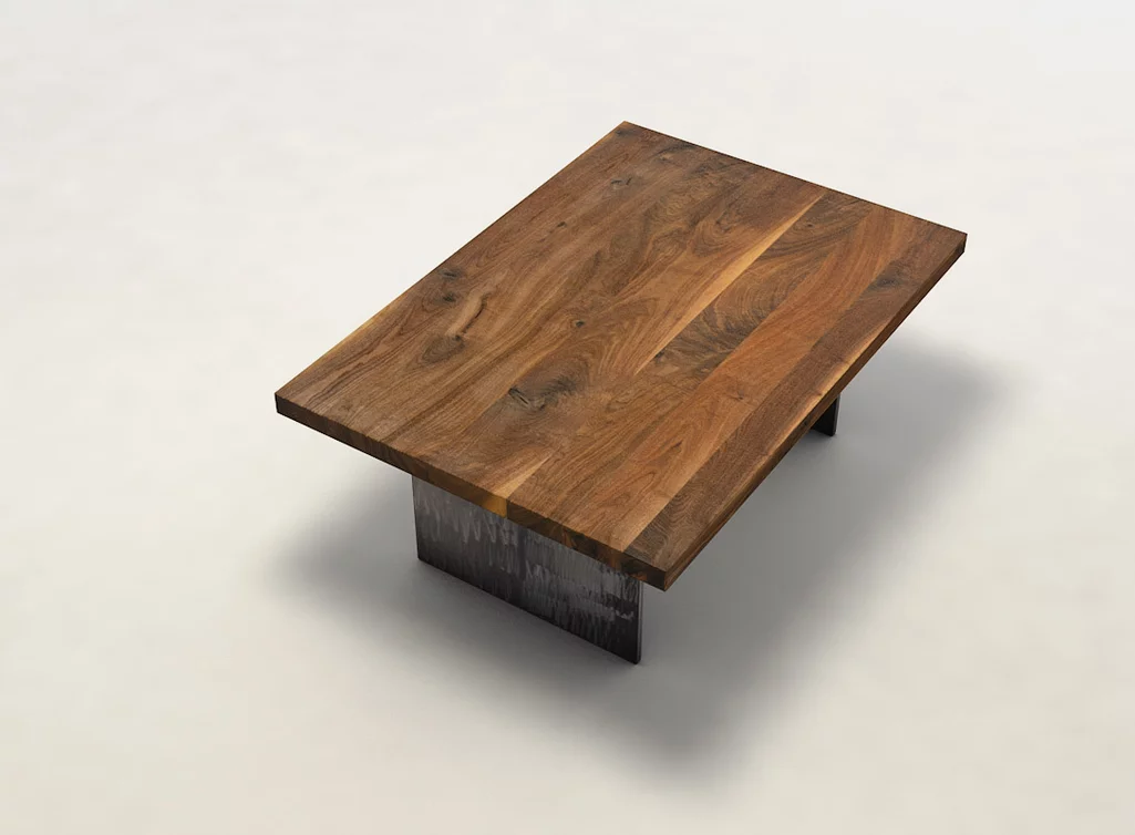 Couchtisch aus Echtholz Nussbaum mit charaktervollem Ast- und Splintholzanteil