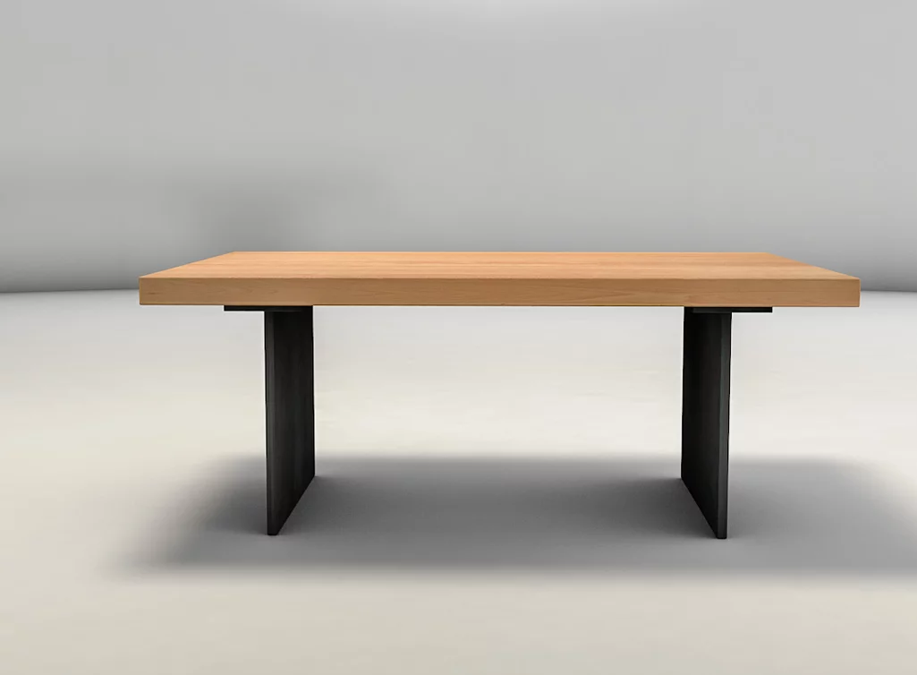 Massiver Couchtisch auf Maß aus Echtholz Buche und Stahlwangen