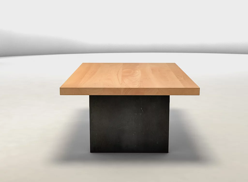 Stahlwangen Wohnzimmertisch mit Echtholz Buche Tischplatte