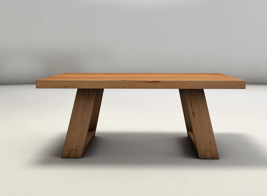 Kernbuche Sofatisch aus Massivholz und Holzkufen mit Schlitz- und Zapfenverbindung