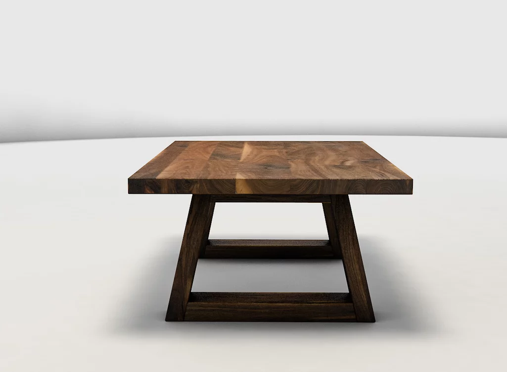 Nussbaum Couchtisch auf Maß mit Echtholz Tischkufen in Rautenform Nussbaum Couchtisch auf Maß mit Echtholz Tischkufen in Rautenform