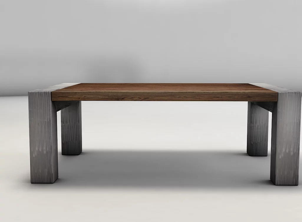 Echtholz Wohnzimmertisch aus Nussbaum massiv mit Stahlbeinen kombiniert Echtholz Wohnzimmertisch aus Nussbaum massiv mit Stahlbeinen kombiniert