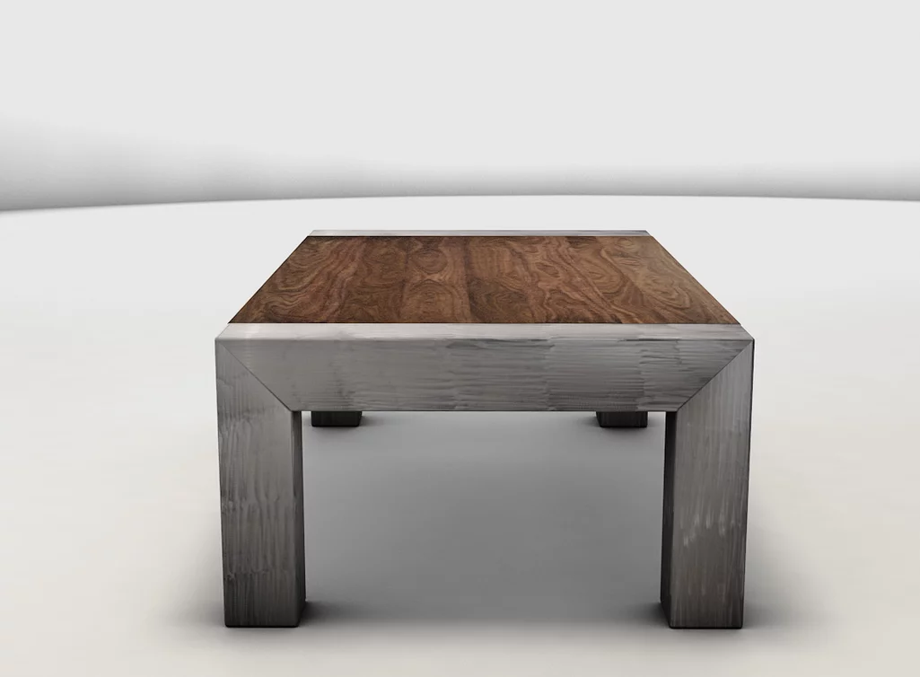 Echtholz Nussbaum Couchtisch auf Maß - Beine aus Metall auf Gehrung verscheißt Echtholz Nussbaum Couchtisch auf Maß - Beine aus Metall auf Gehrung verscheißt