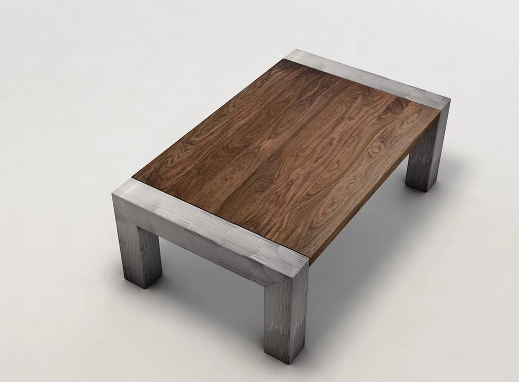 Couchtisch aus Beine Metall und einer Nussbaum Massivholzplatte weitgehend astfrei Couchtisch aus Beine Metall und einer Nussbaum Massivholzplatte weitgehend astfrei