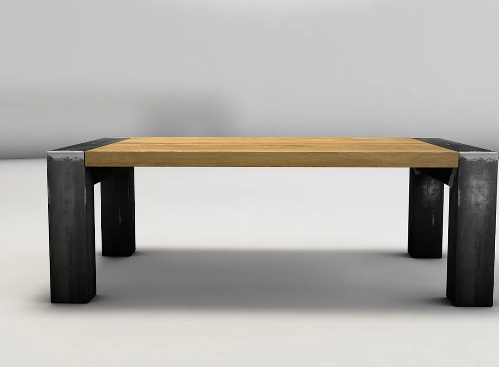 Moderner Couchtisch aus Massivholz Eiche und Stahl