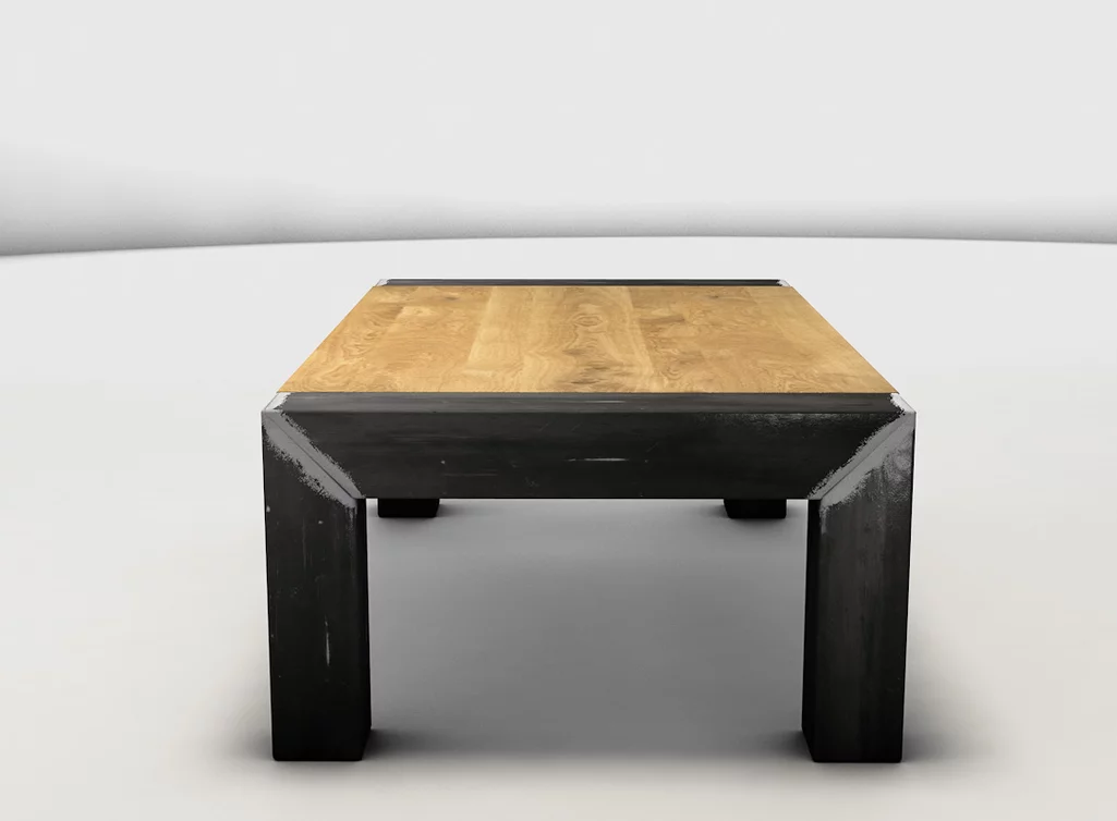 Couchtisch nach Maß mit Stahlbeinen auf Gehrung verschweißt