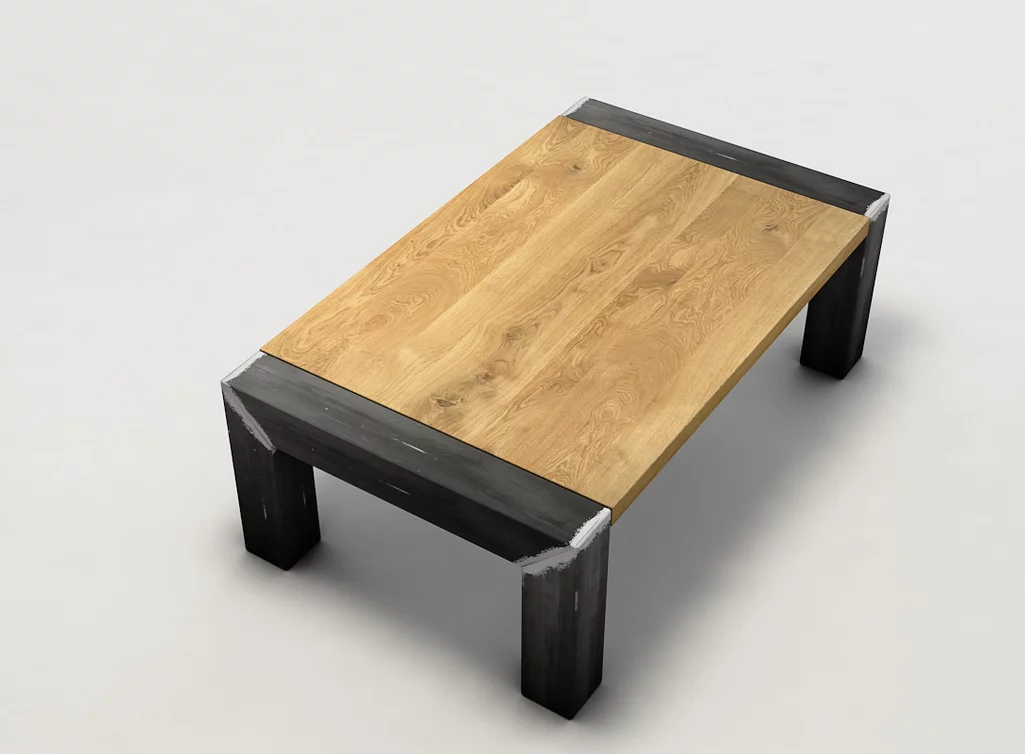 Wohnzimmertisch - Beine aus Stahl kombiniert mit astreicher Eiche Echtholz Tischplatte