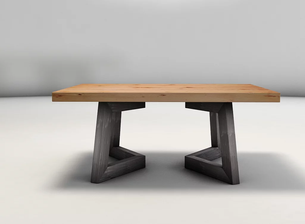 Wohnzimmertisch aus Massivholz Buche mit modernen Tischkufen aus Stahl