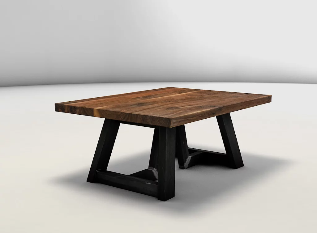 Nussbaum Couchtisch aus Echtholz modern mit Stahlkufen nach Maß - IBK1800-C Nussbaum Couchtisch aus Echtholz modern mit Stahlkufen nach Maß - IBK1800-C
