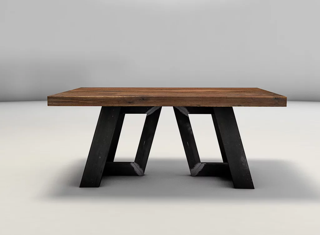 Couchtisch aus Nussbaum modern mit Tischuntergestell aus Stahl Couchtisch aus Nussbaum modern mit Tischuntergestell aus Stahl