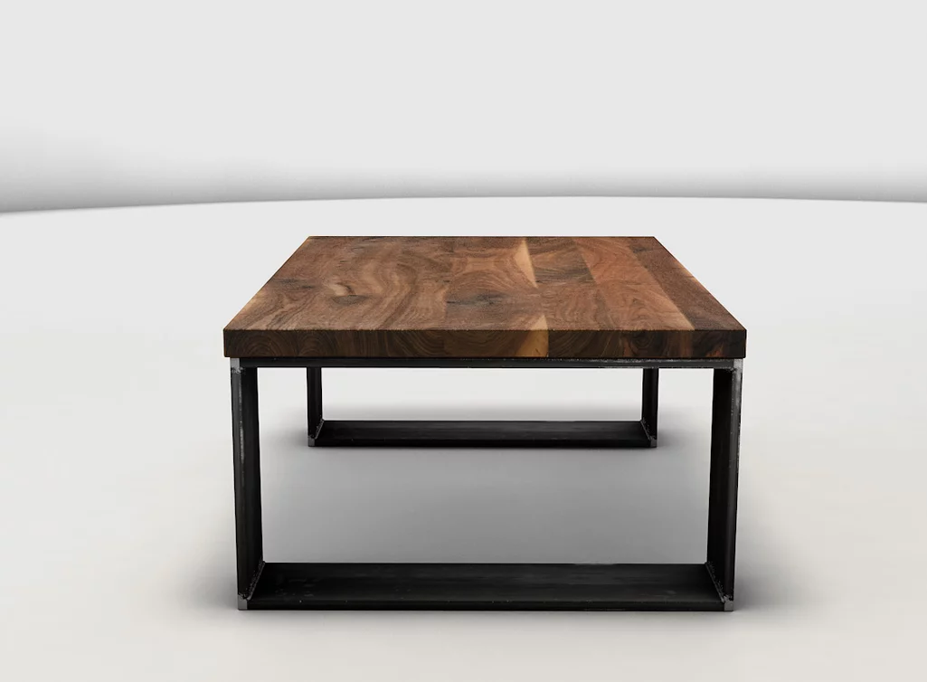 Couchtisch nach Maß mit Nussbaum Tischplatte und Stahl-Untergestell KLM1631-C