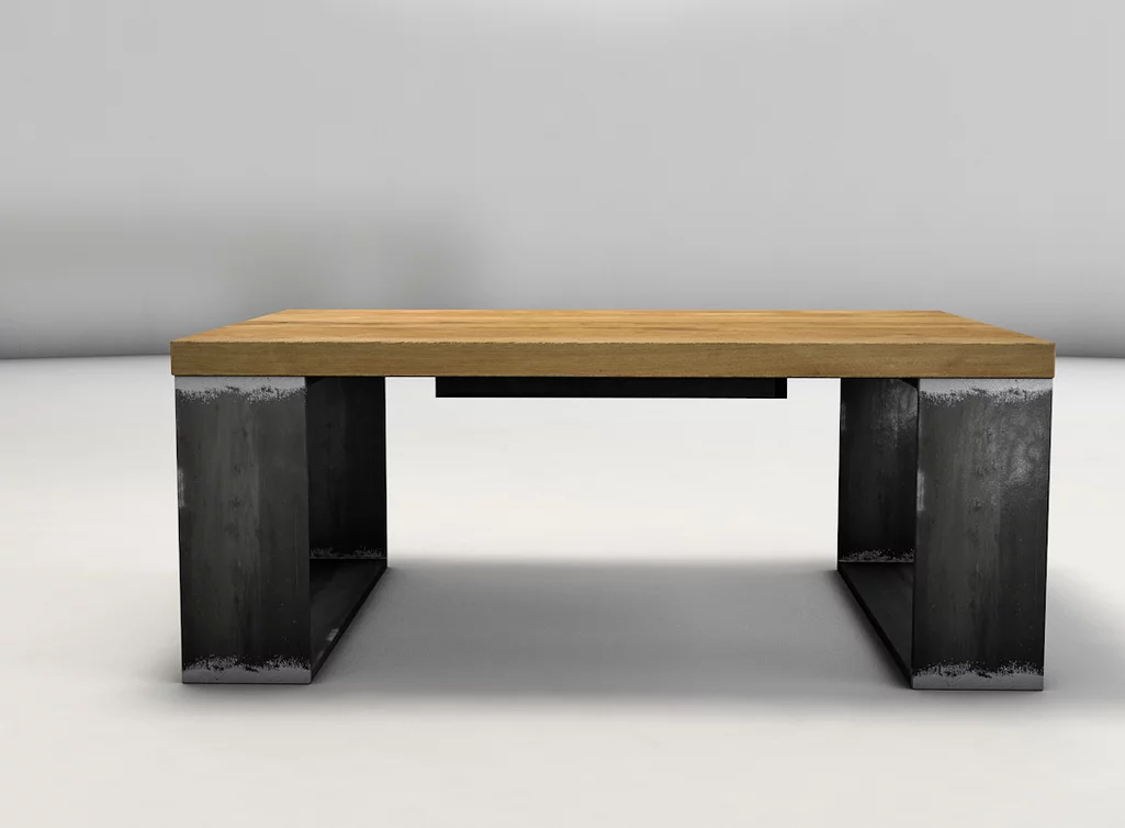 Couchtisch nach Maß mit massiver Eichenholz Tischplatte und selbsttragendem Gestell