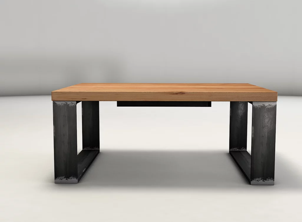 Wohnzimmertisch mit Holzplatte aus Kernbuche und demontierbarem Stahlgestell