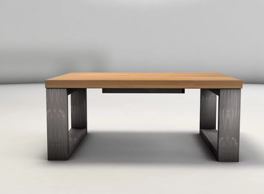 Wohnzimmertisch aus Holz der Buche mit demontierbarem Stahluntergestell