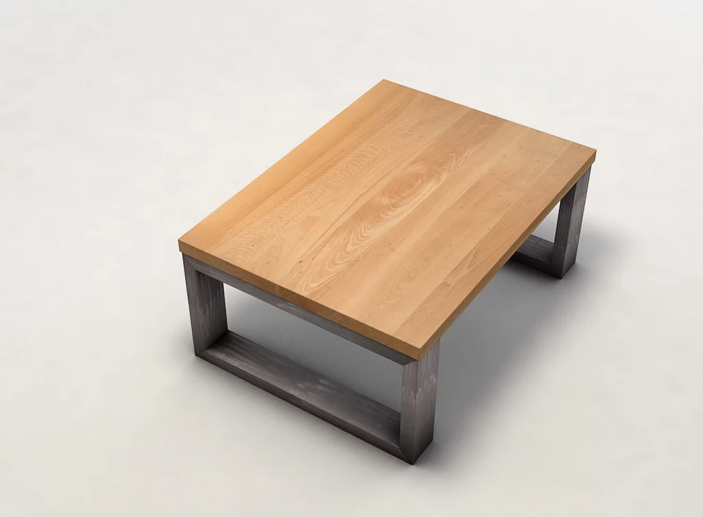 Couchtisch aus Buche und Metall mit Tischplatte weitgehend astfrei