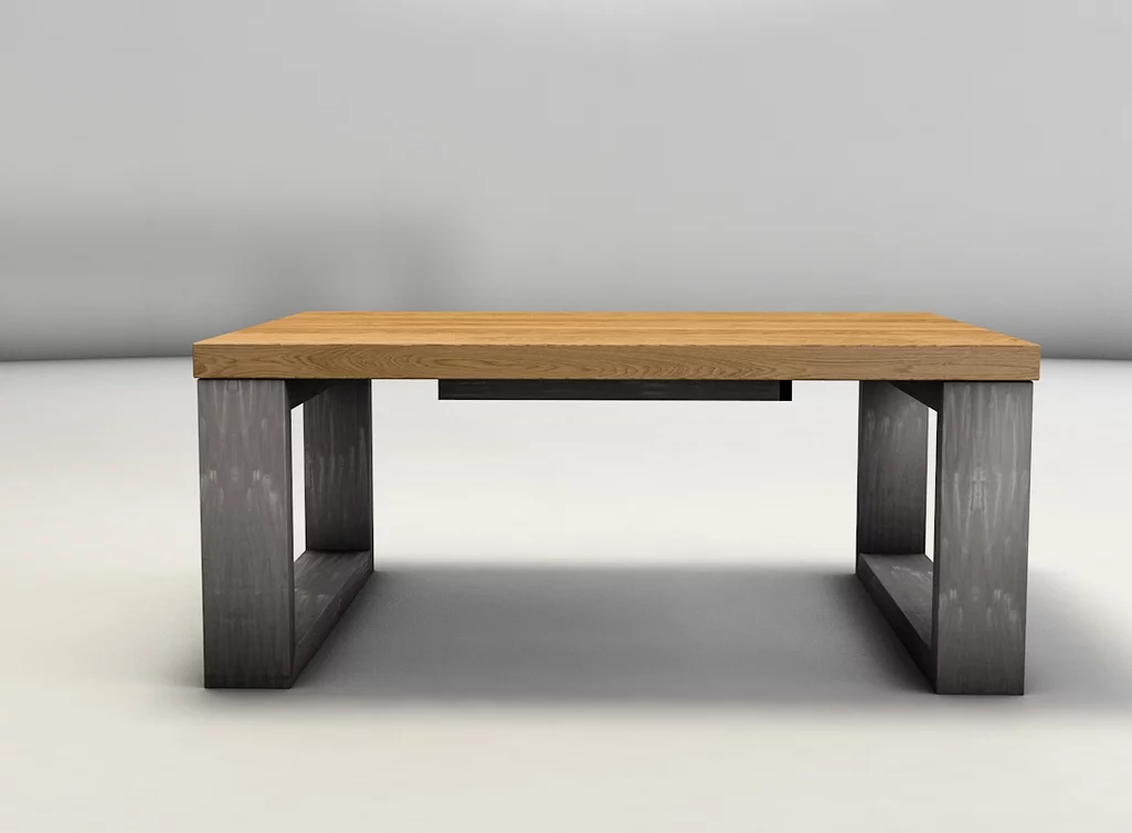 Massivholz Eiche Couchtisch nach Maß mit demontierbarem Untergestell aus Stahl