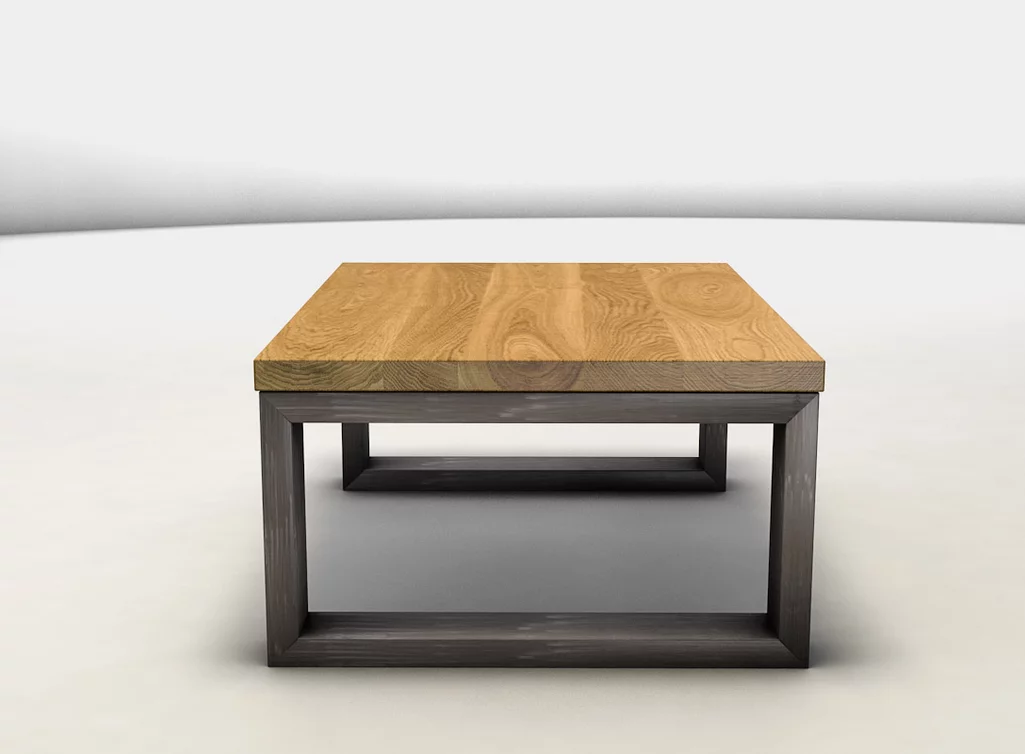 Echtholz Eiche Wohnzimmertisch mit einem Untergestell aus Stahl